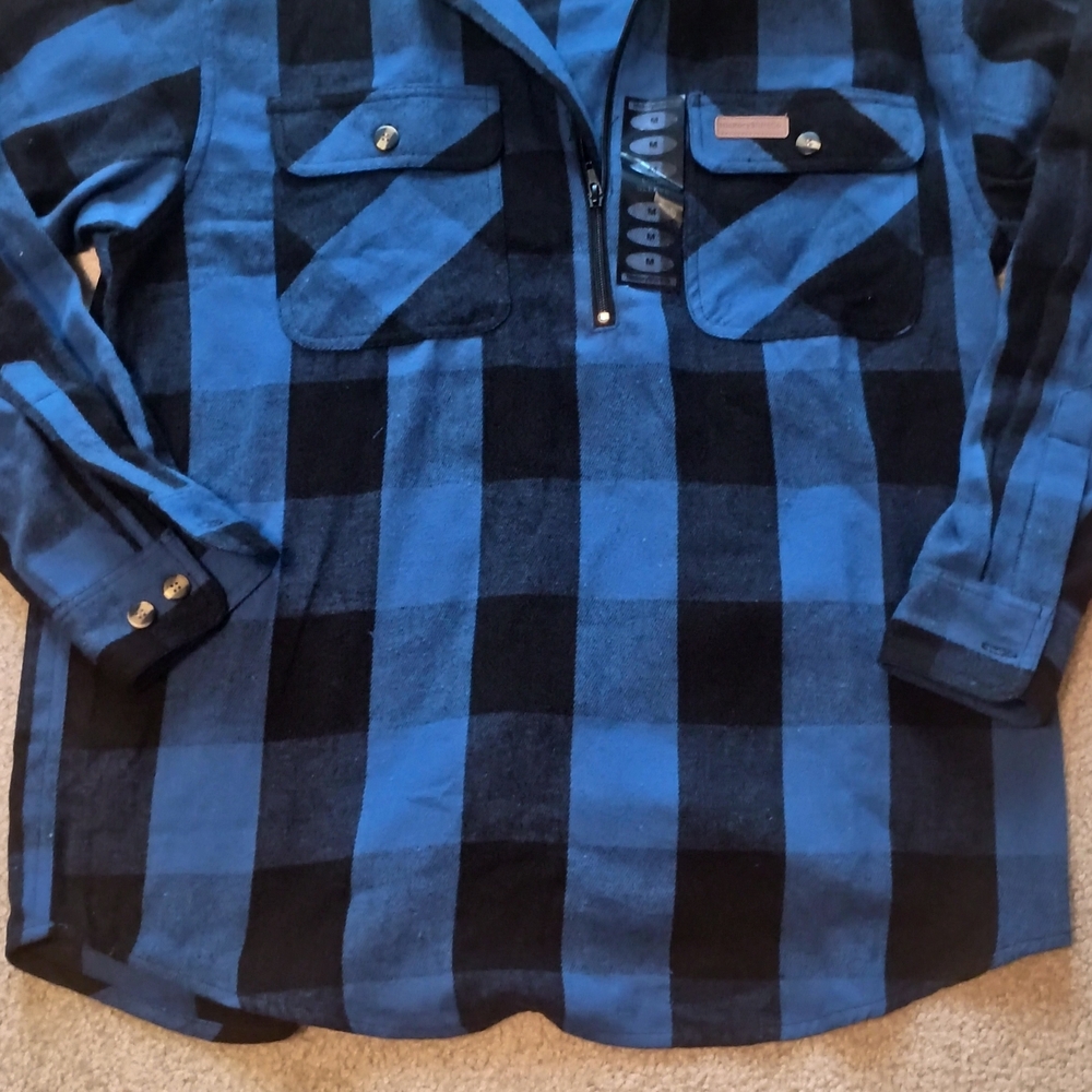 Blue and Black Plaid Button-Up Shirt